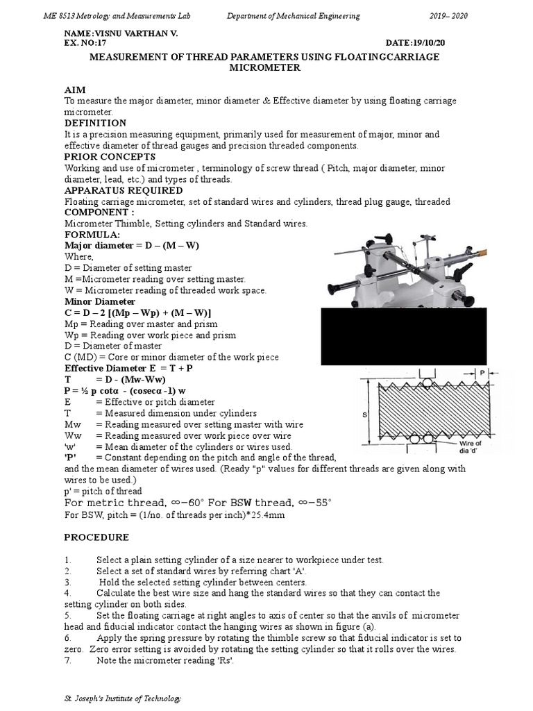 Measuring Thread Parameters with Micrometer | PDF | Mechanical ...