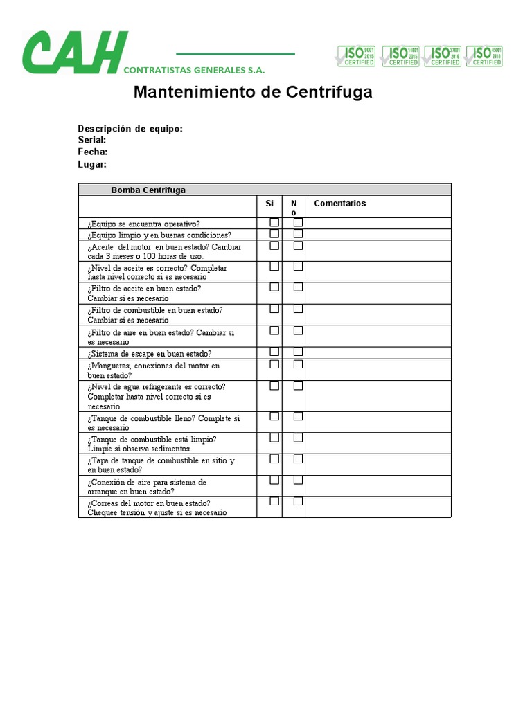Check List Centrifuga PDF