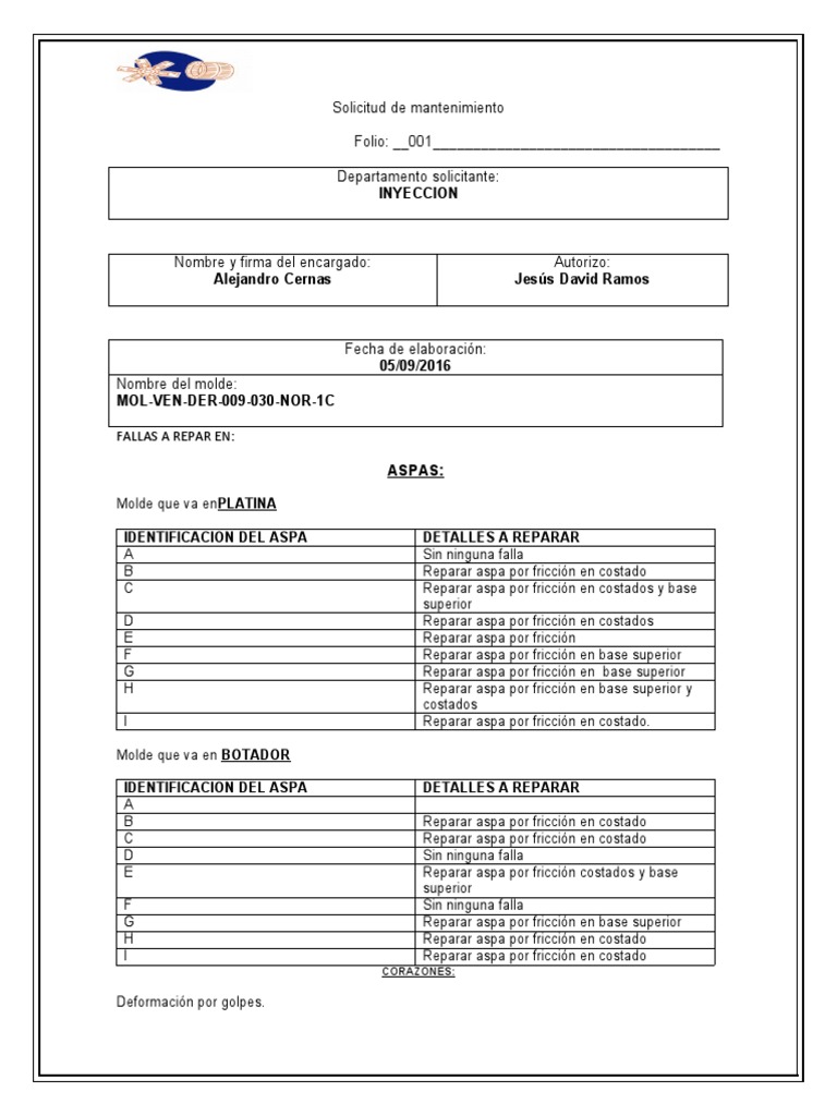 Formato Solicitud De Mantenimiento Pdf