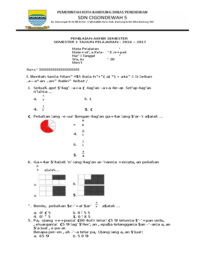 Soal Pas Matematika Kelas 4 Semester 1 Pdf