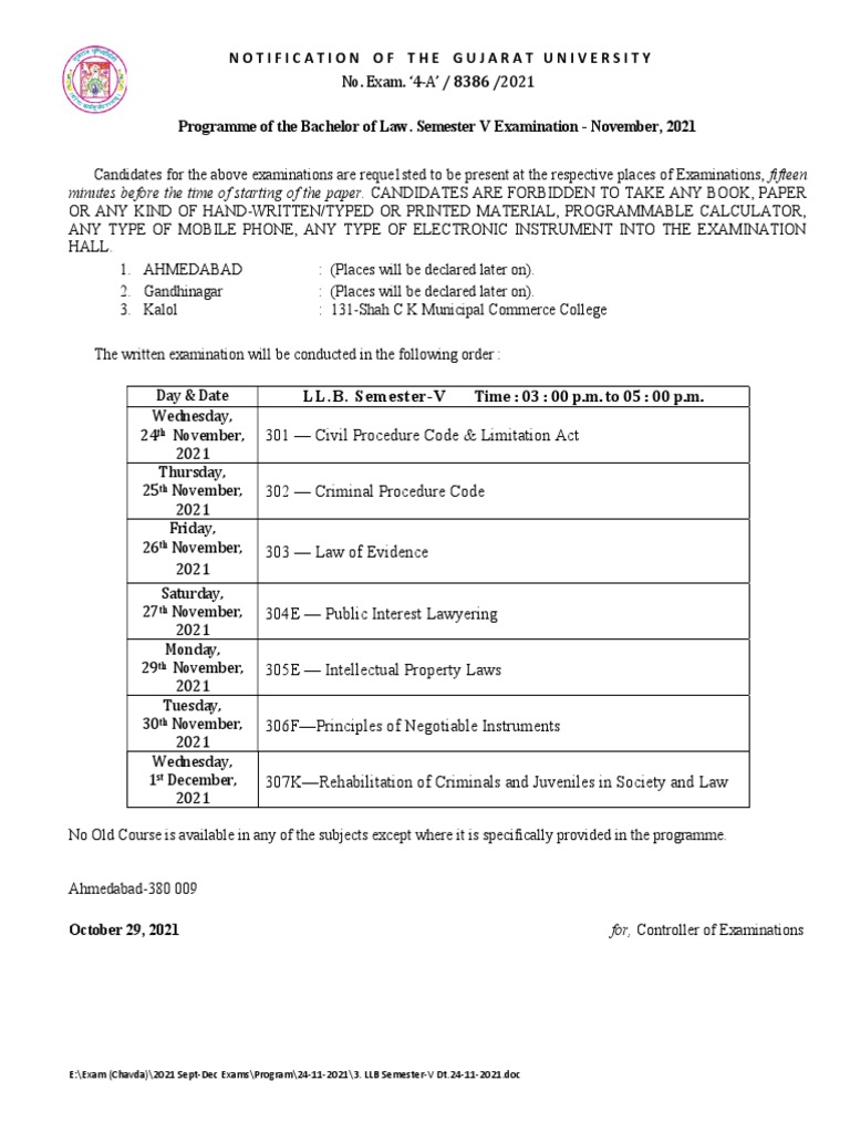 LLB Semester-V Dt.24-11-2021 | PDF | Justice | Crime & Violence