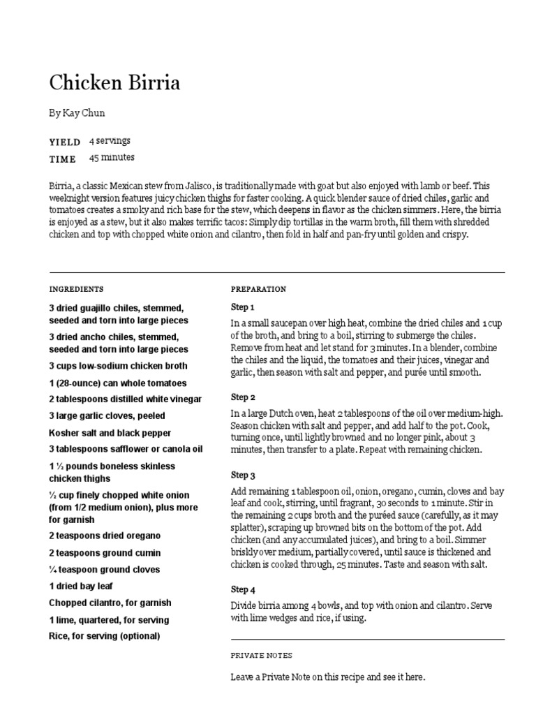 Chicken Birria Recipe NYT Cooking PDF Chili Pepper Garlic