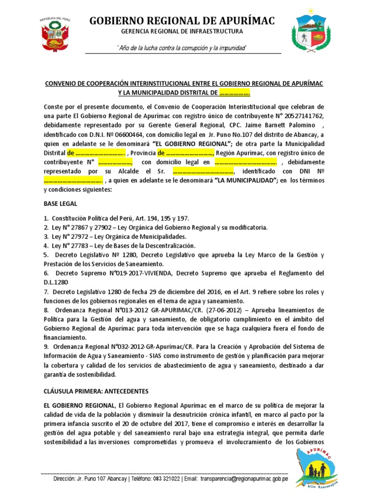 Formato De Convenio Interinstitucional 2019 Pdf Agua Gobierno Local
