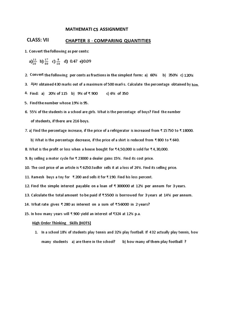 CH-8 Comparing Quantities Assignment | PDF