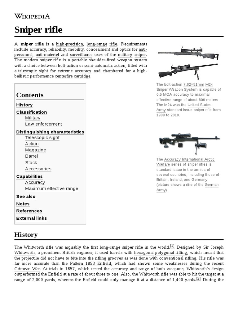 Sniper Rifle: History Classification | PDF | Gun Barrel | Rifle
