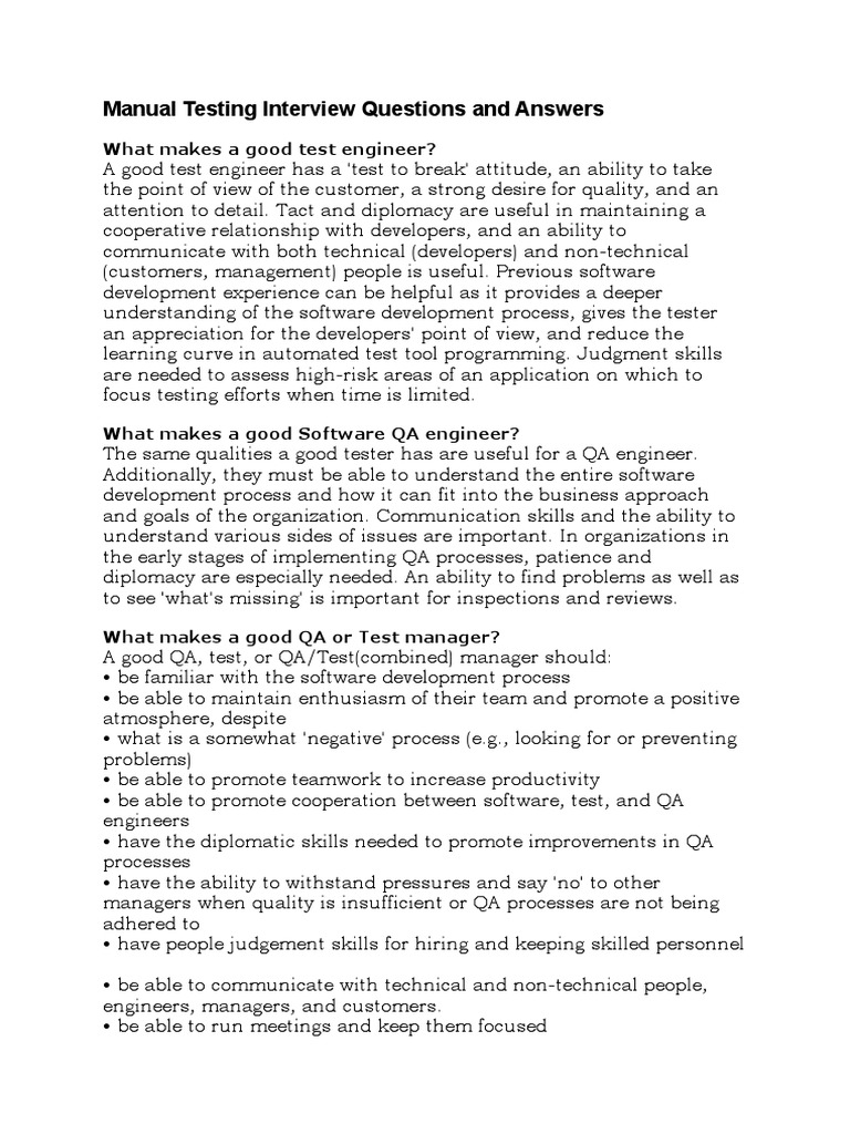 Manual Testing Interview Questions and Answers PDF Software Testing