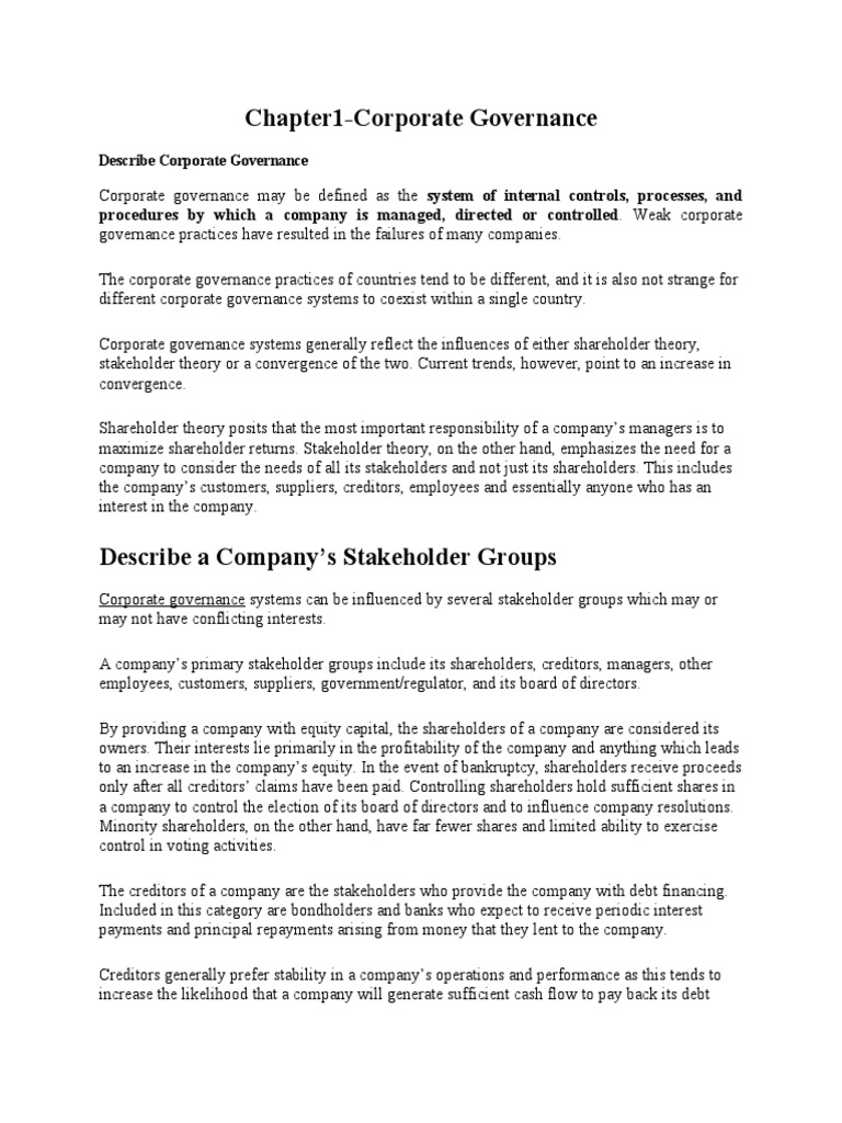 CF Chapter 1 Notes | PDF | Board Of Directors | Audit