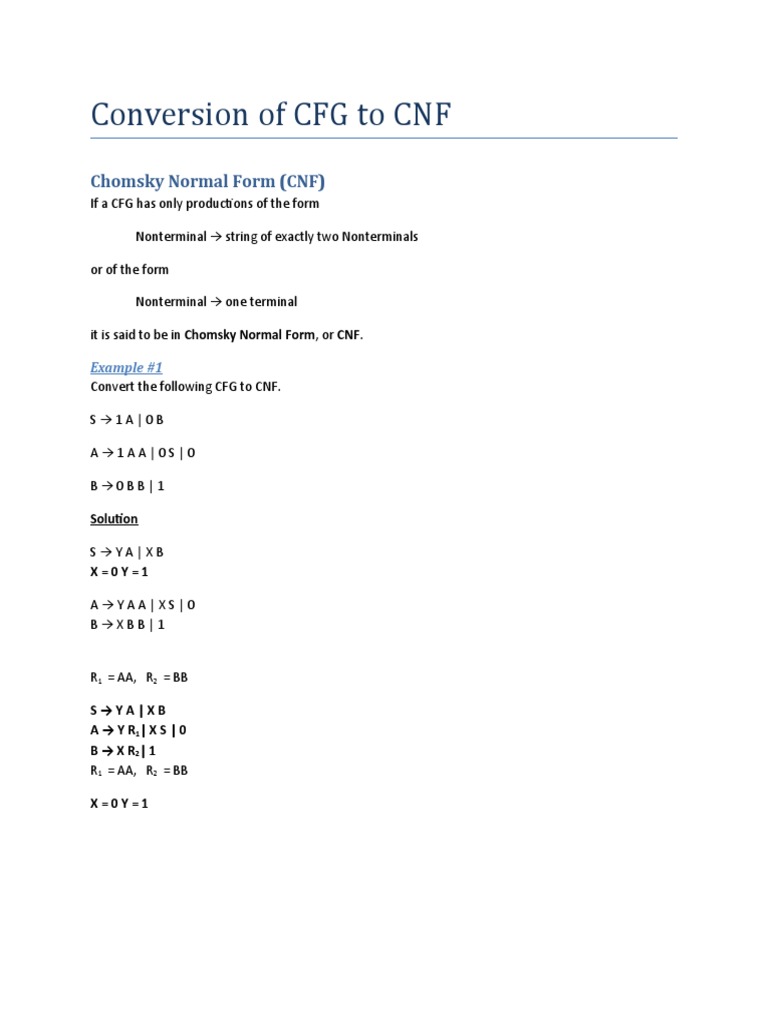 Conversion of CFG To CNF: Chomsky Normal Form (CNF) | PDF