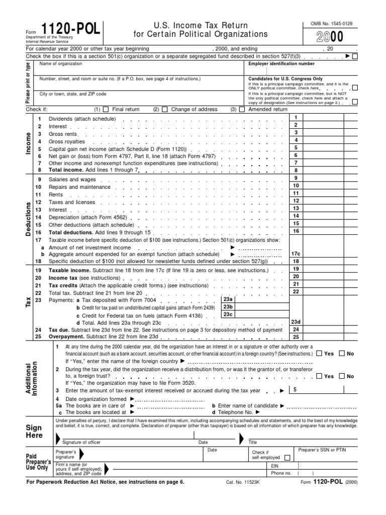 2000 U.S. Tax Return for Political Organizations | PDF | Tax Deduction ...