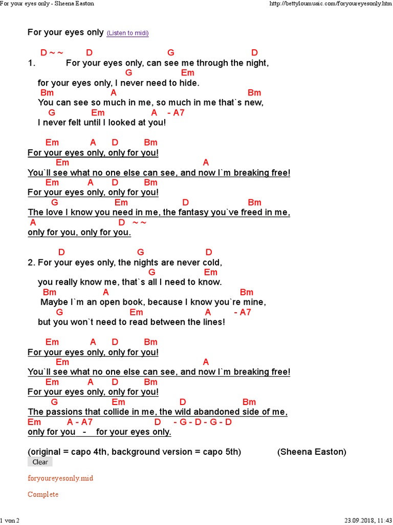 For Your Eyes Only Sheena Easton Pdf Song Recordings Song Forms