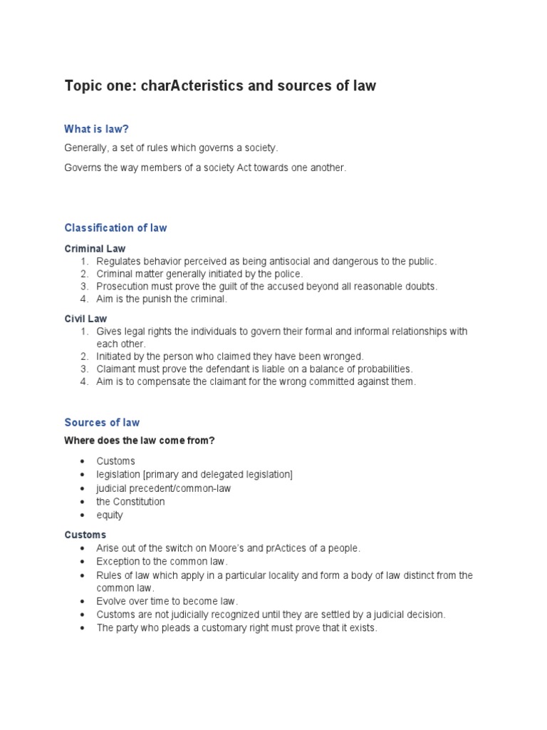 Business Law Law Characteristics Notes PDF Precedent Statutory