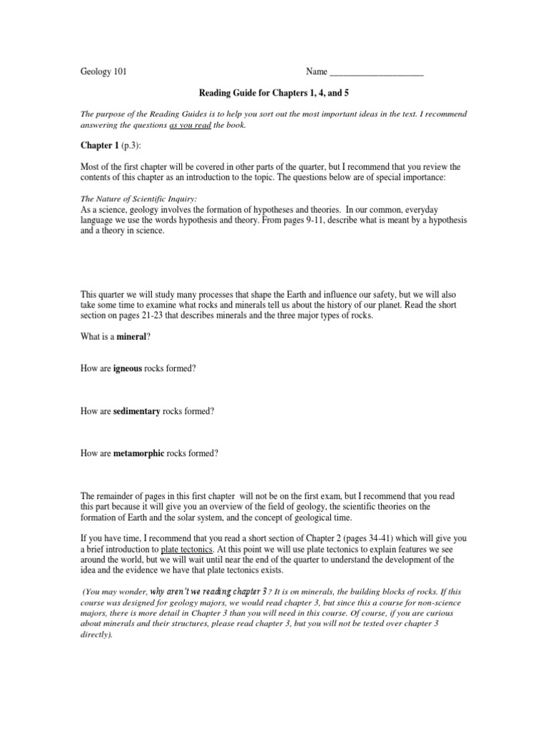Reading Guide For Chapters 1, 4, and 5 | PDF | Magma | Lava