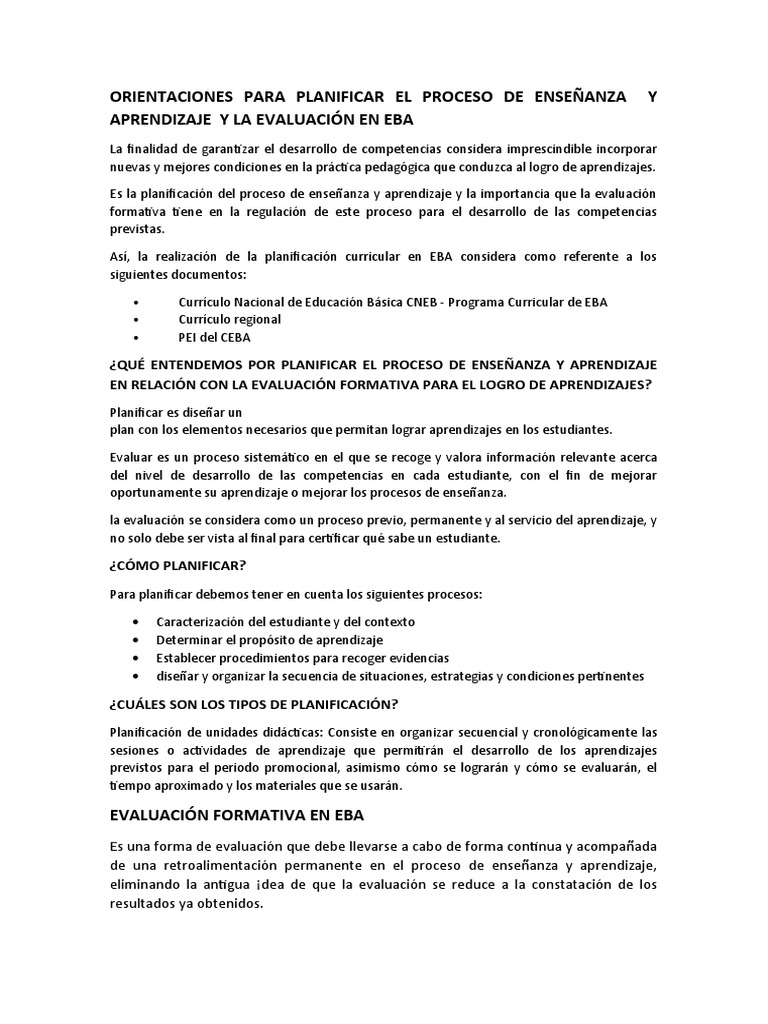 Orientaciones para Planificar El Proceso de Enseñanza y Aprendizaje y ...