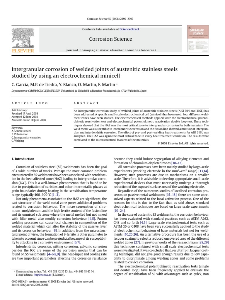 Intergranular Corrosion of Welded Joints of Austenitic Stainless Steels ...