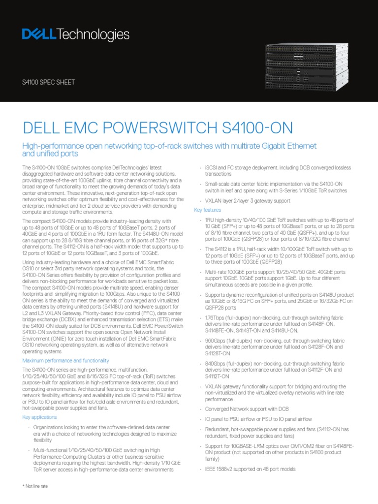 Dell Networking s4100 Series Spec Sheet | PDF | I Pv6 | Computer Network