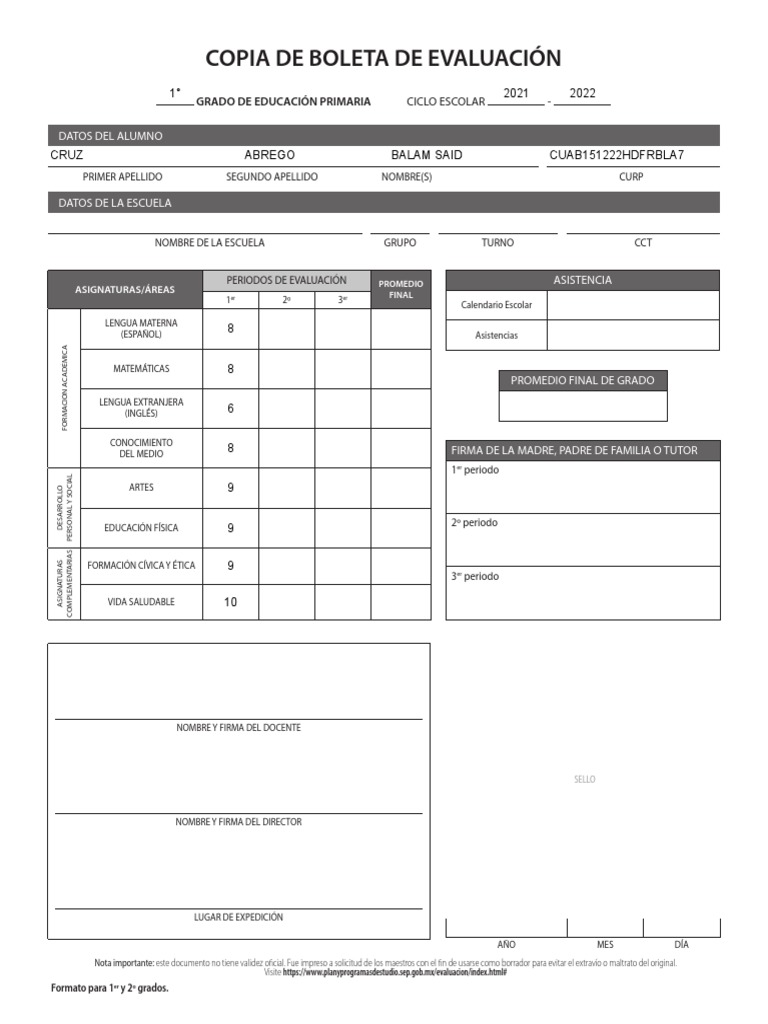 Boleta de Angel de Jesus 1° PDF