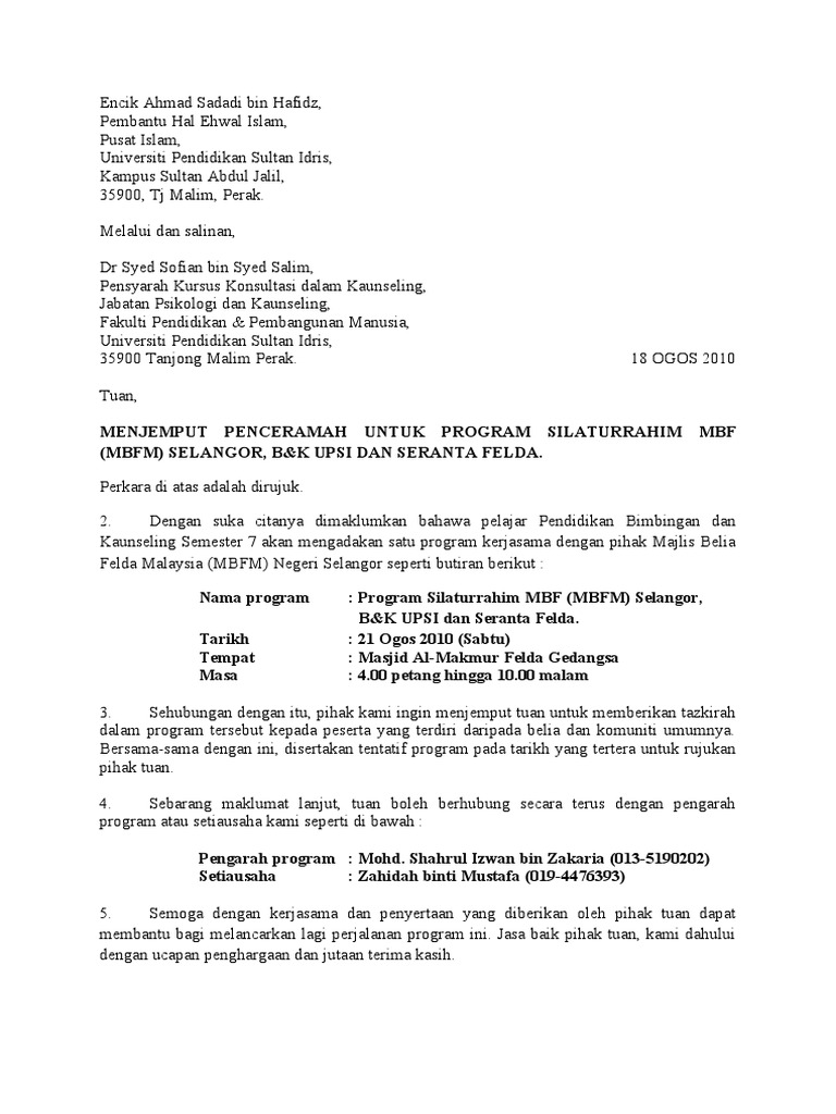 Surat Rasmi In Bahasa Inggeris - Blog Mesra c