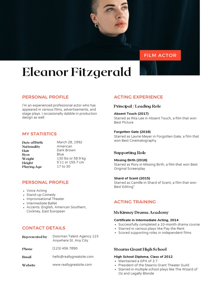 Eleanor Fitzgerald: Personal Profile Acting Experience | PDF