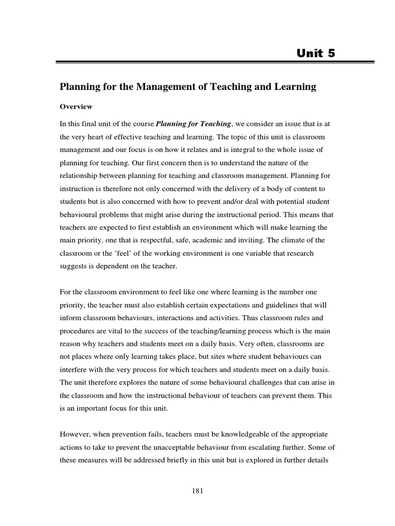 Unit5 - EDTL1021 | Download Free PDF | Classroom Management | Teachers