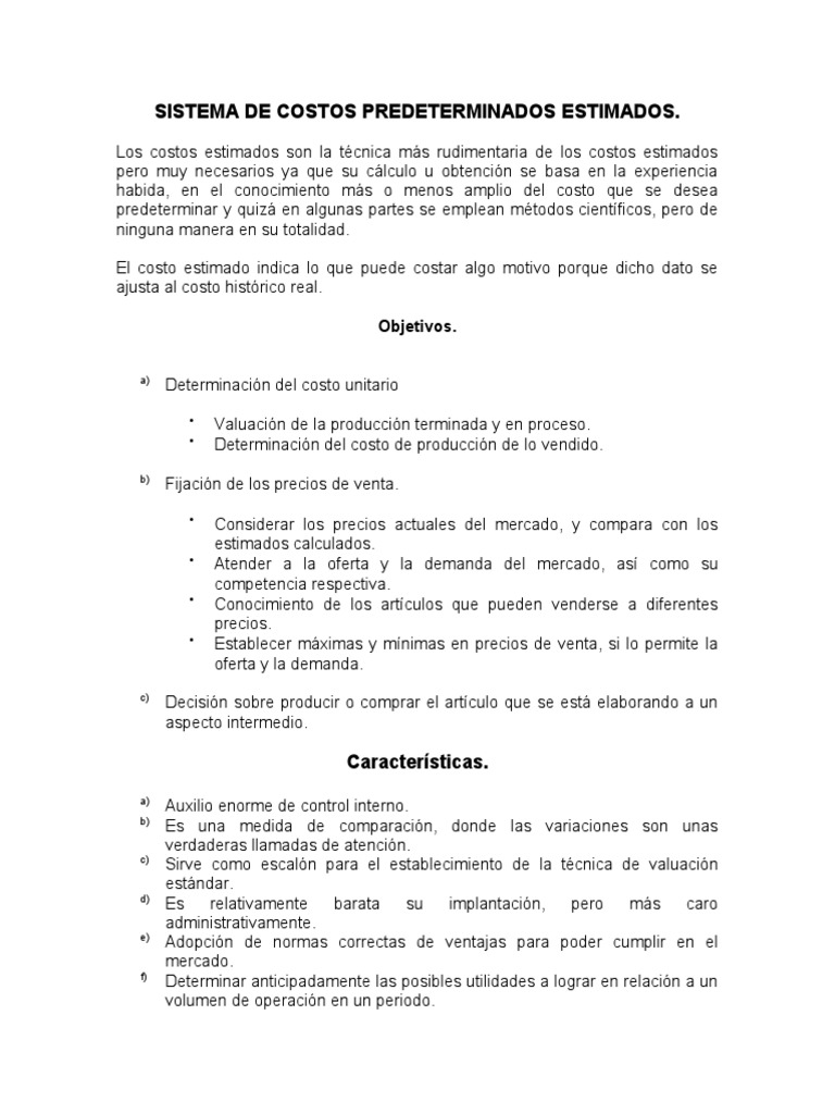 Sistema de Costos Predeterminados Estimados | PDF | Mercado (economía ...