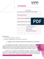 Ctividades: Fecha:14/11/2021 Nombre de La Institución: UNIVERSIDAD DEL VALLE DE MÉXICO