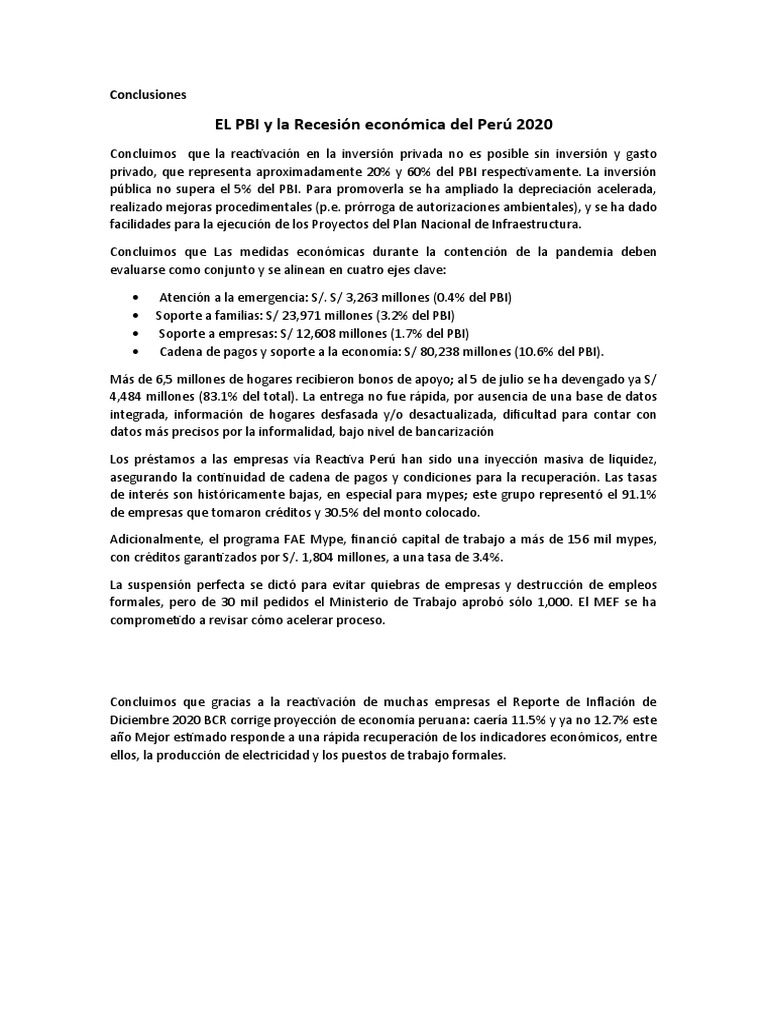 Conclusion Es | PDF | Producto Interno Bruto | Perú