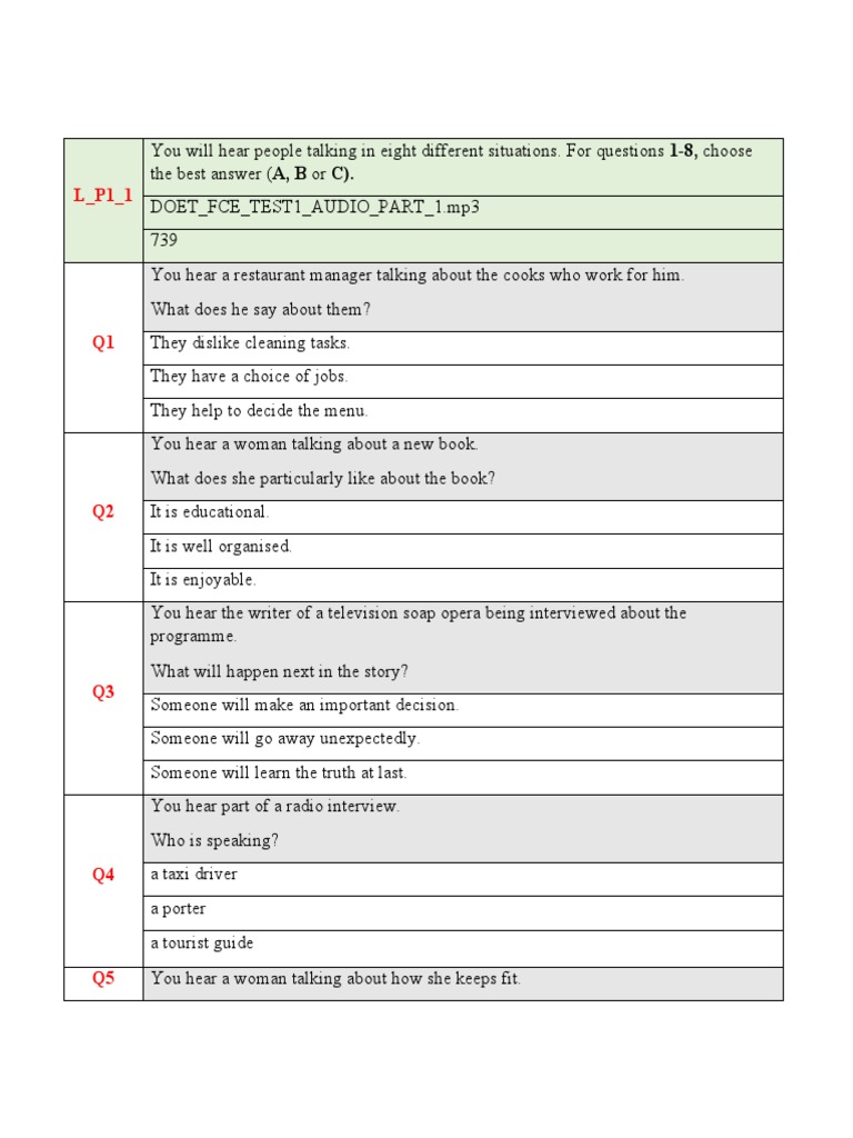 Listening Part 1 Pdf