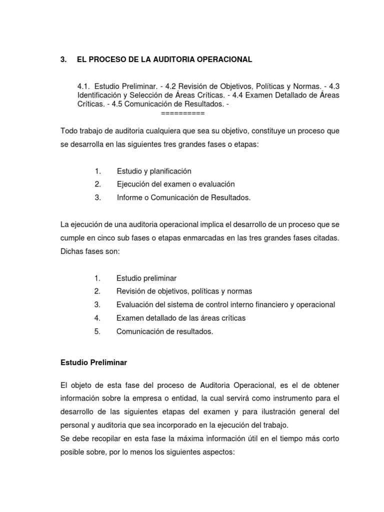 Proceso de Auditoría Operacional: Fases Clave | PDF | Auditoría | Contralor