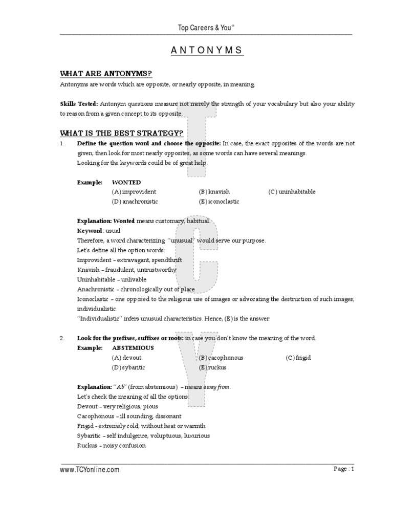 Antonyms | PDF | Onomastics | Language Mechanics