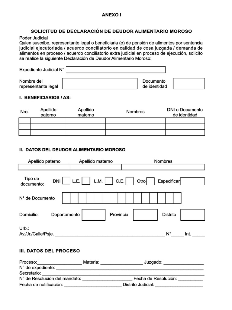 Formato de Solicitud de Declaracion de Deudor Alimentario Moroso | PDF ...