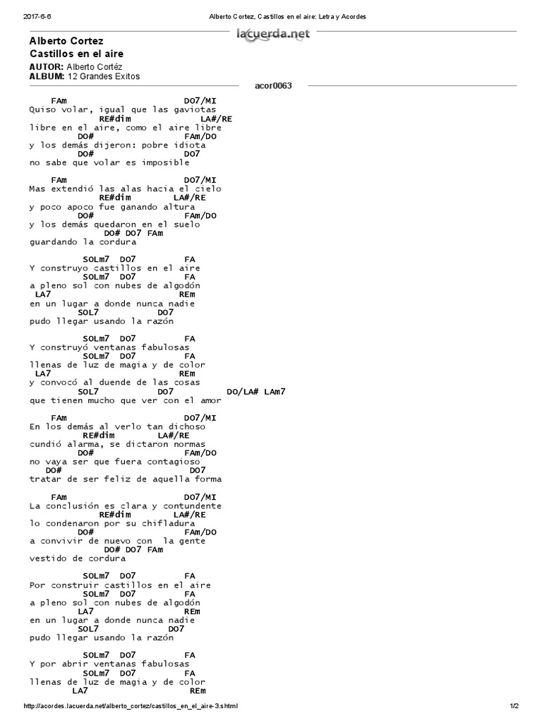 Alberto Cortez, Castillos en El Aire Letra y Acordes PDF