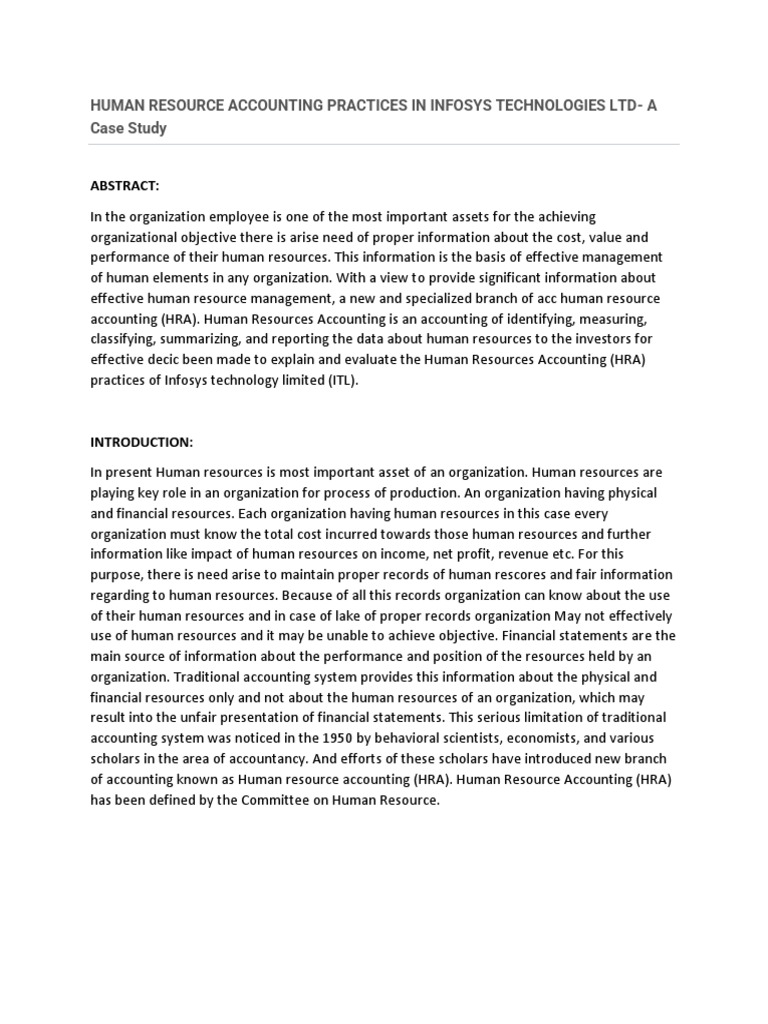 Human Resource Accounting at Infosys | PDF | Human Resources ...