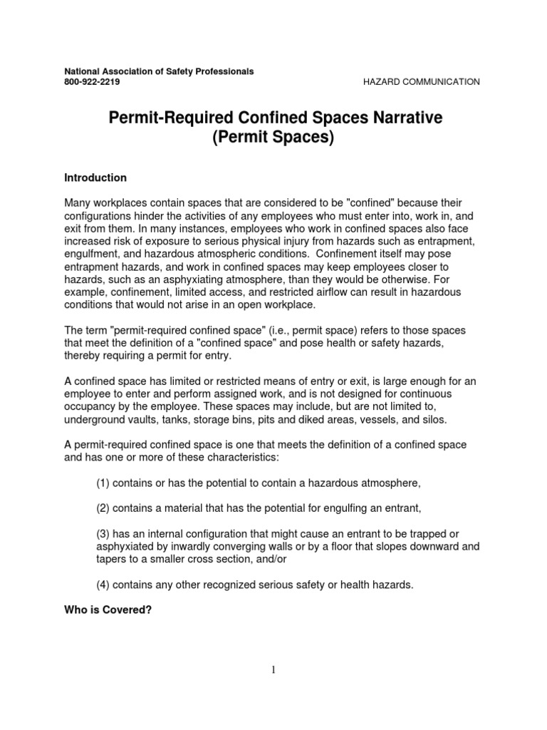 Confined Space Narrative | PDF | Occupational Safety And Health ...