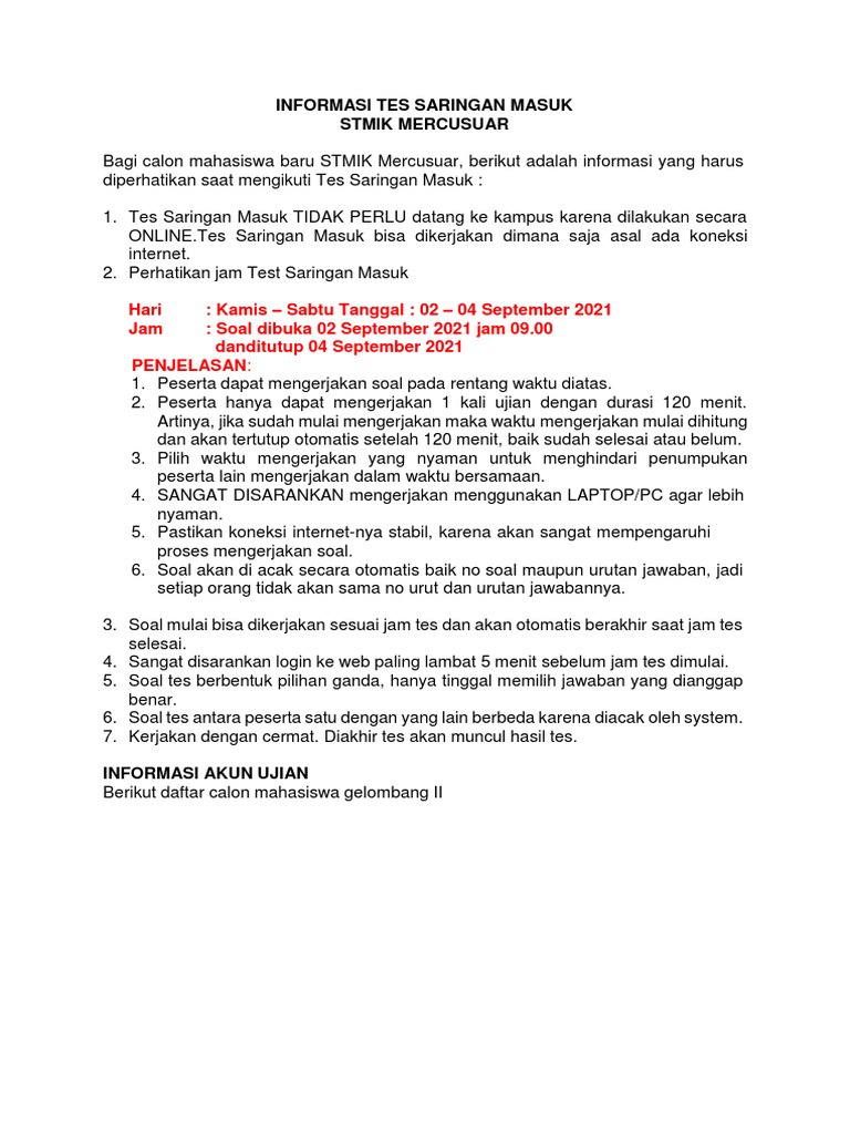 Panduan Tes Saringan Masuk STMIK Mercusuar | PDF | Karier ...