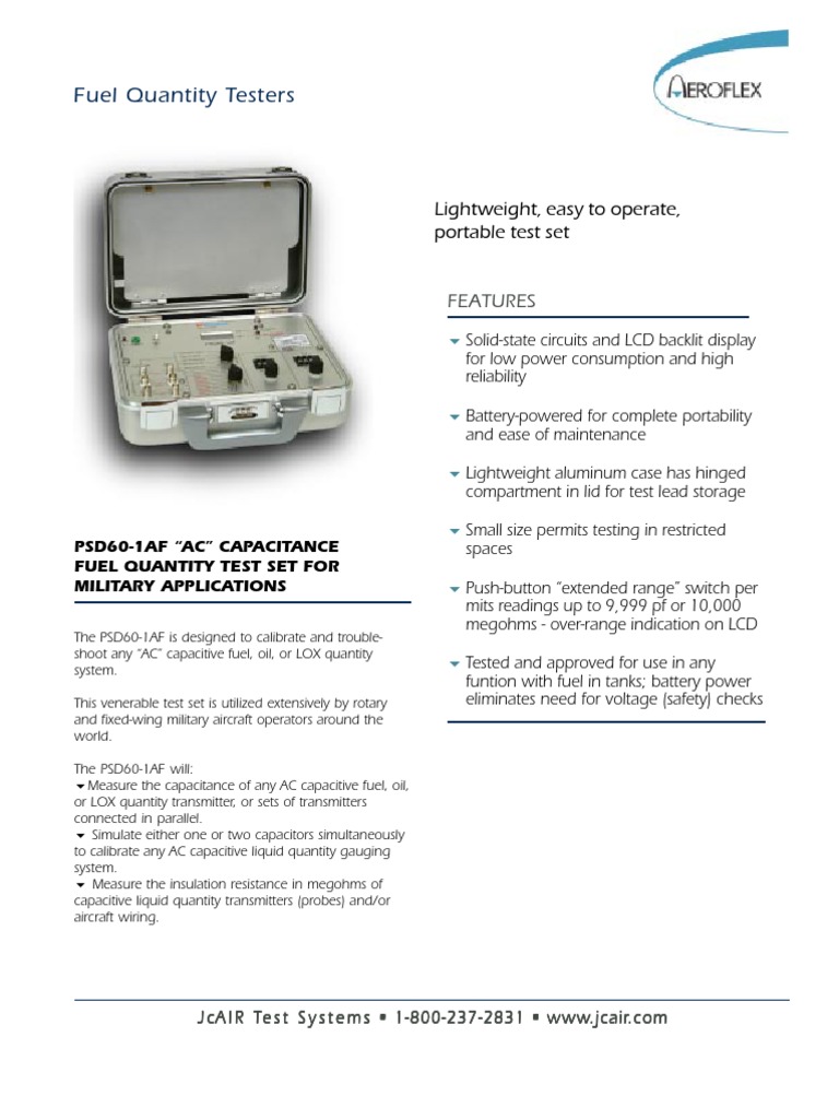Test Fuel Quantity Systems with Lightweight Portable Test Set PDF Capacitor Equipment