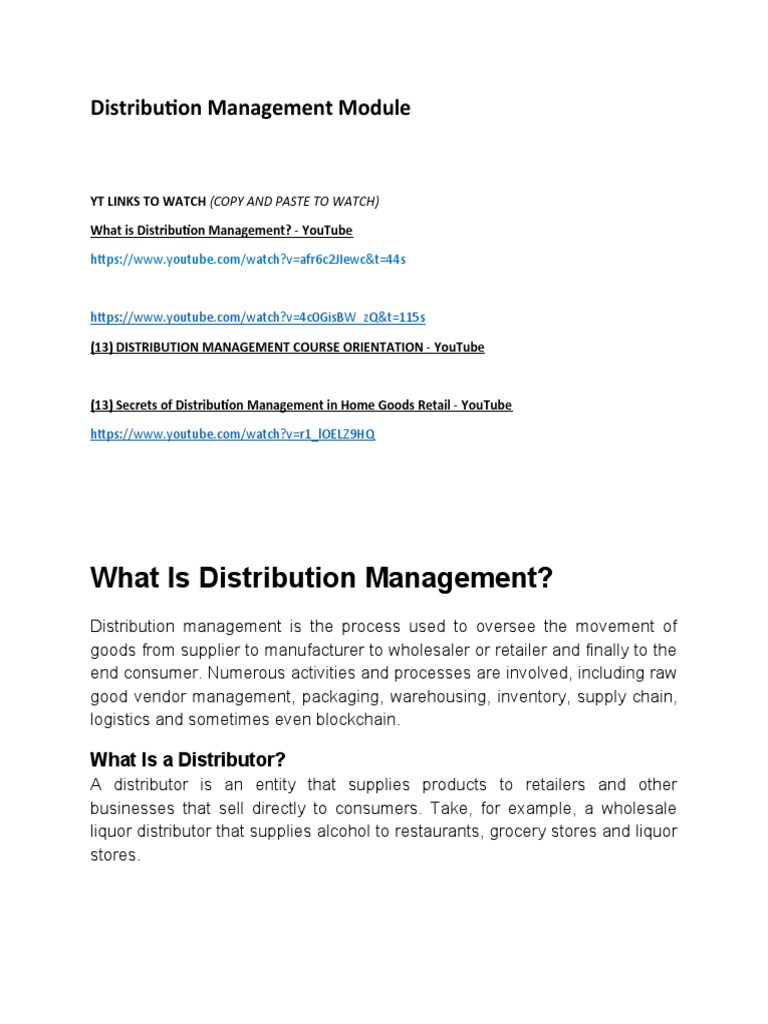 Distribution Management Module PDF Inventory Logistics