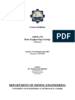 MINE-170: Basic Engineering Geology Course Syllabus