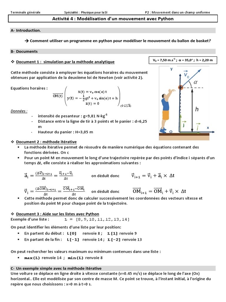 Modélisation du mouvement avec Python | PDF | Équations | Physique