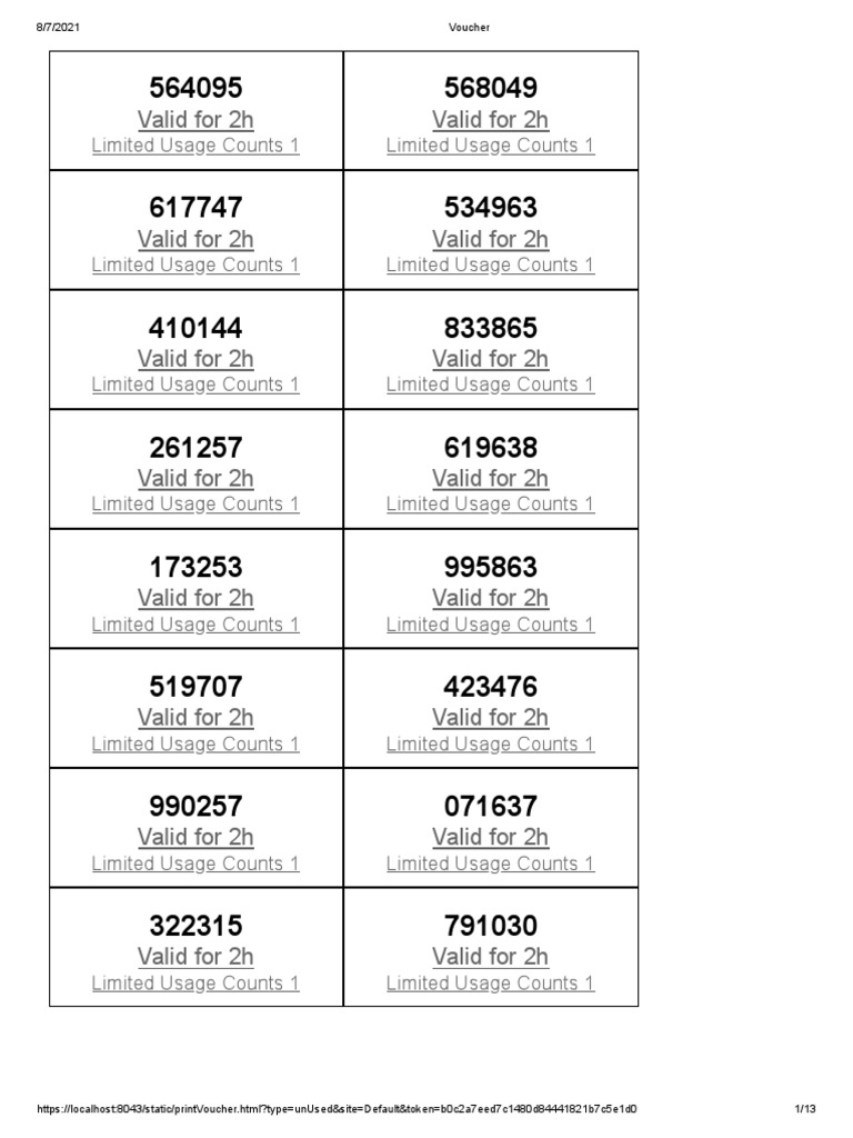 WiFi Voucher Codes and Usage Limits | PDF