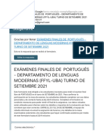 Exámenes Finales de Portugués - Departamento de Lenguas Modernas (Ffyl-Uba) Turno de Setiembre 2021