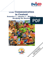 Oral Communication in Context: Semester 1 - Quarter 1 - Module 3: Breaking The Barriers