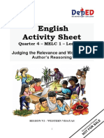 English Activity Sheet: Quarter 4 - MELC 1 - Lesson 1