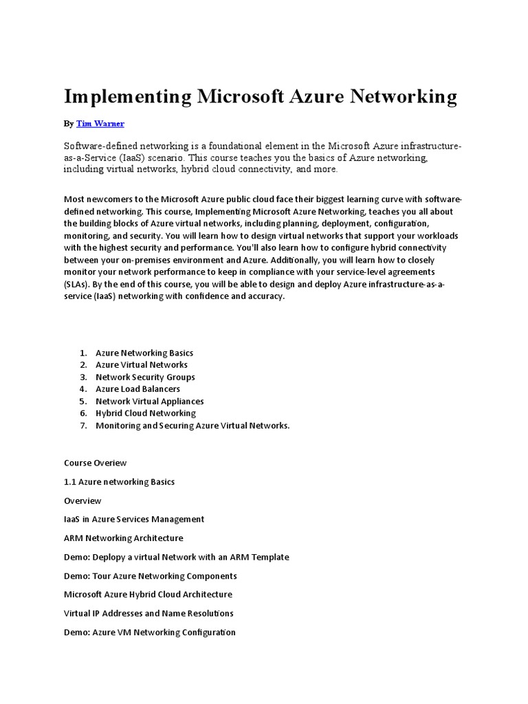 Azure Networking Basics Course Content PDF Ip Address Cloud Computing