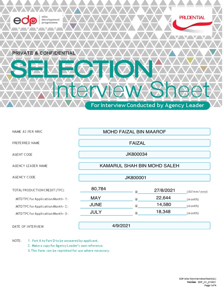 Edp Selection Interview Sheet Template Pdf Economies Financial