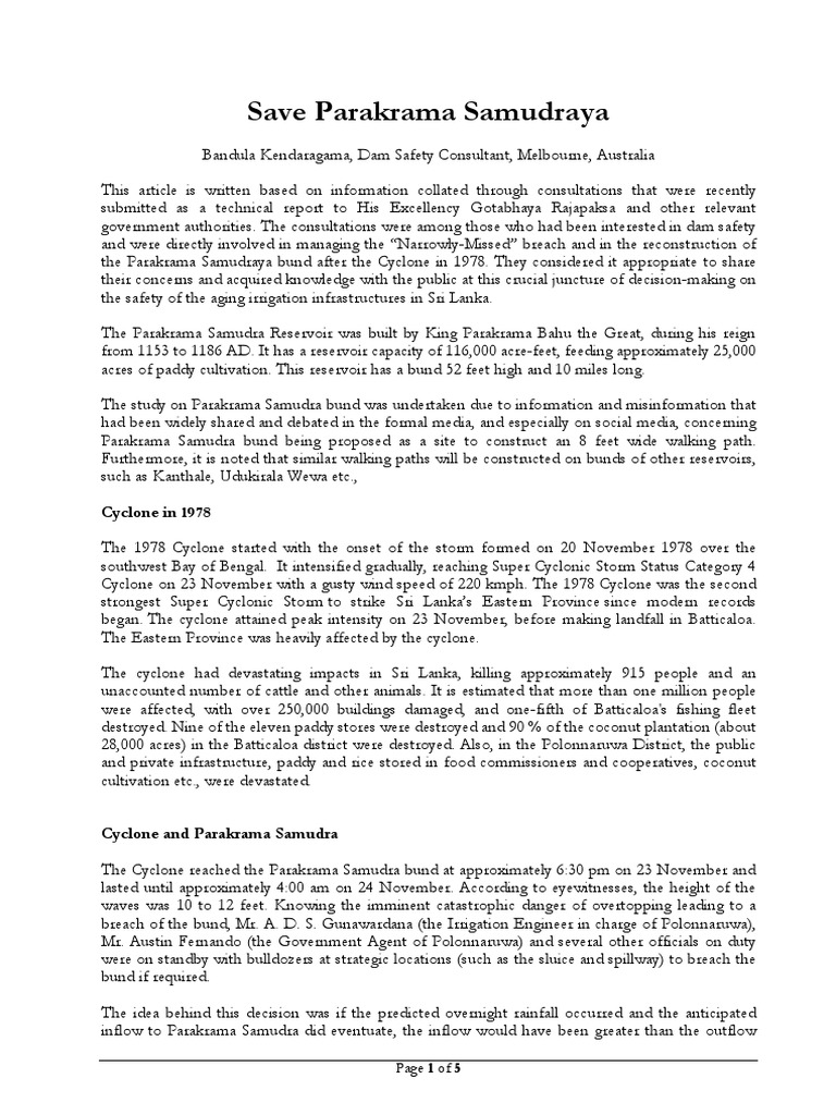Parakrama Samudra Dam Safety Concerns | PDF | Dam | Road, image size:768x1024