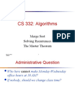 CS 332: Algorithms: Merge Sort Solving Recurrences The Master Theorem