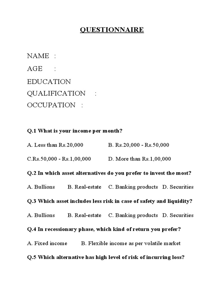 Name: AGE: Education Qualification: Occupation:: Questionnaire | PDF ...