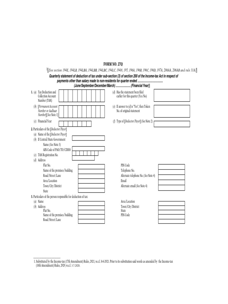 Form 27Q Quarterly Statement: TDS Payments and Deductions | PDF | Tax ...