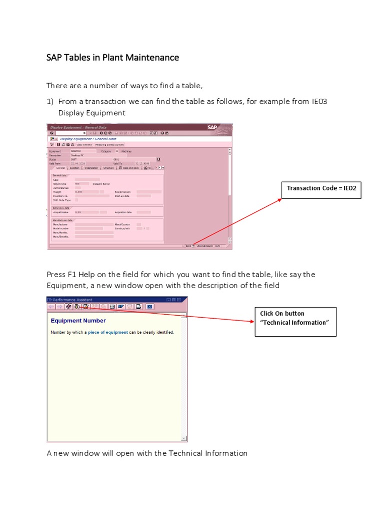 SAP Tables in Plant Maintenance: Transaction Code IE02 | PDF