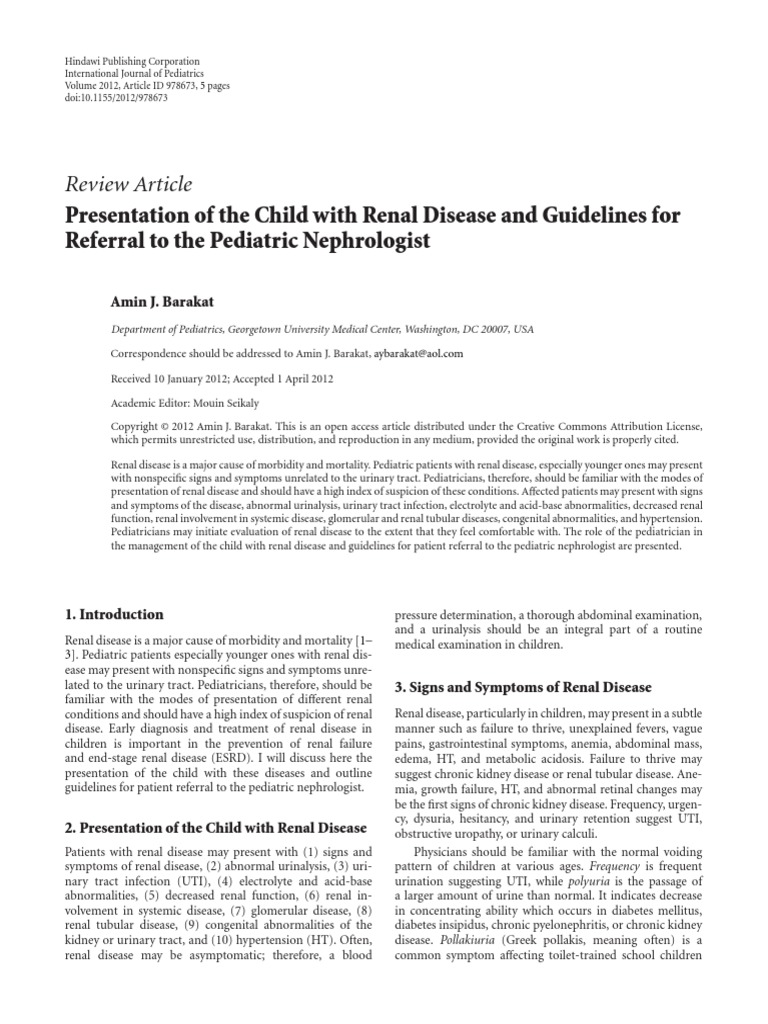 Presentation of The Child With Renal Disease and Guidelines For | PDF ...